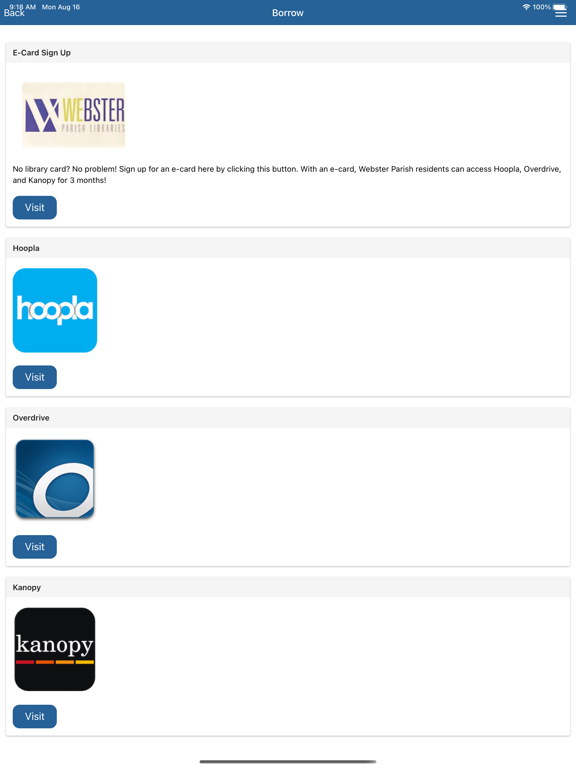 Webster Parish Libraries iPad Screenshots