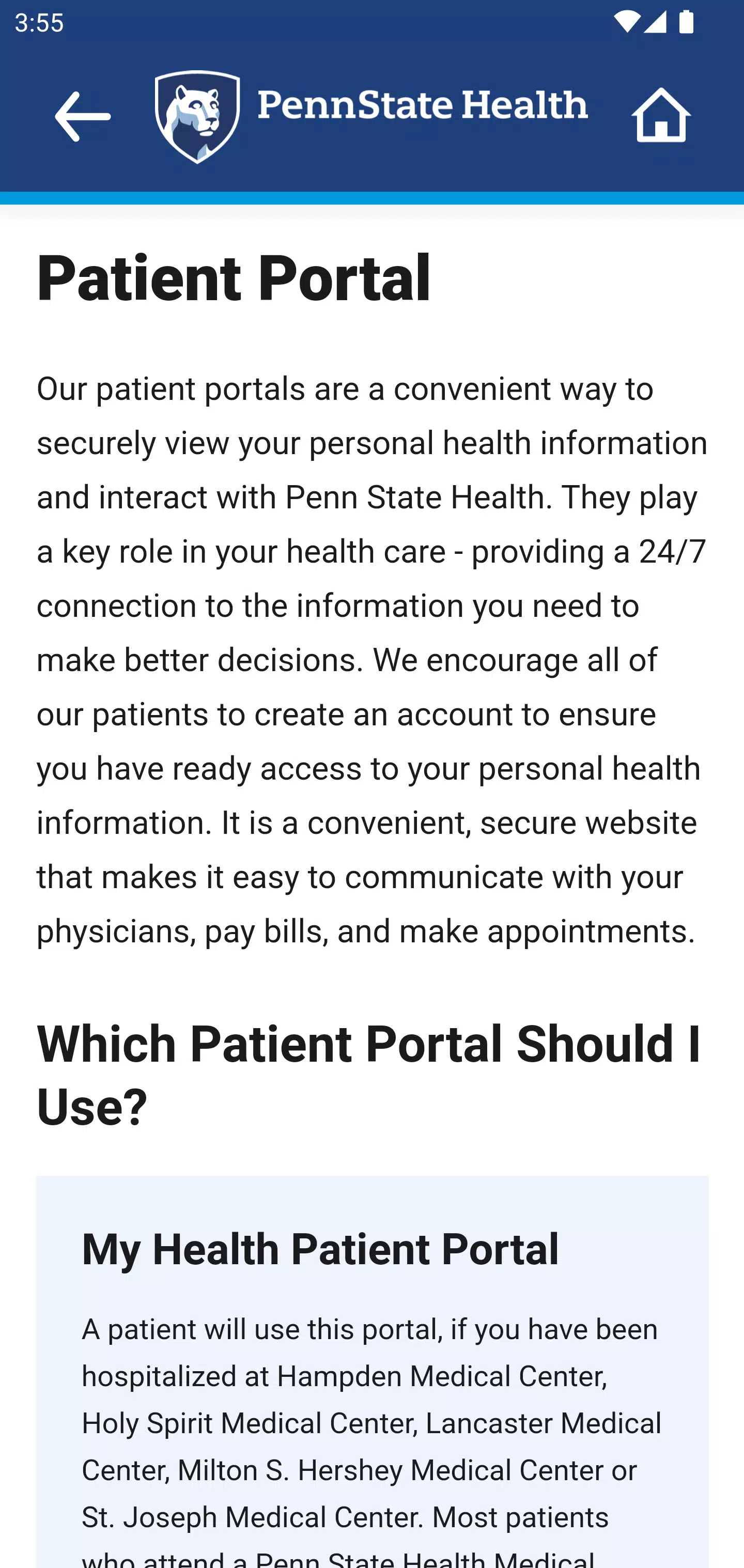 Penn State Health Screenshots