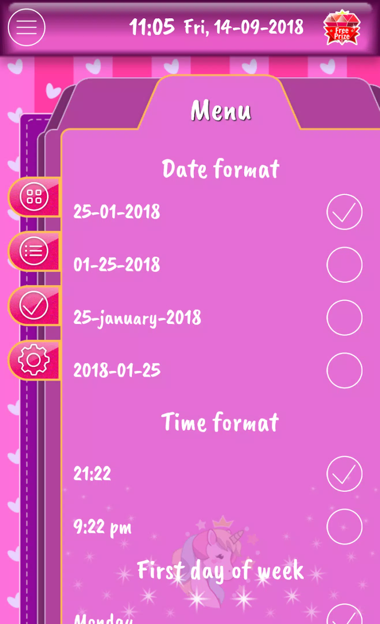 Unicorn Calendar Screenshots
