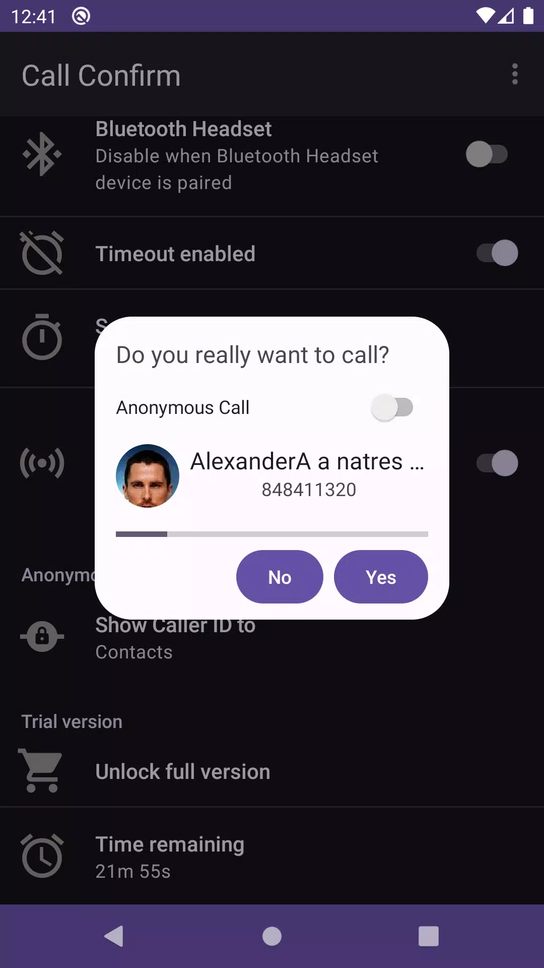 Call Confirm Screenshots