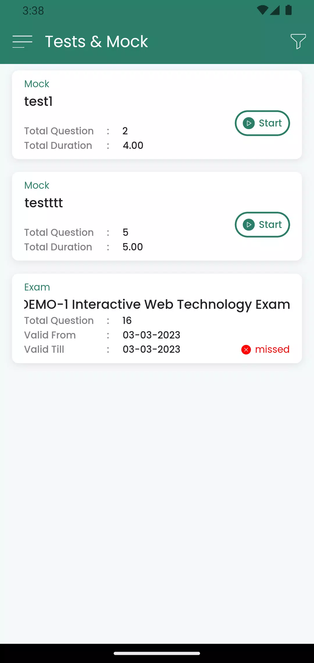 Online Exam App - Pilot-3 Screenshots