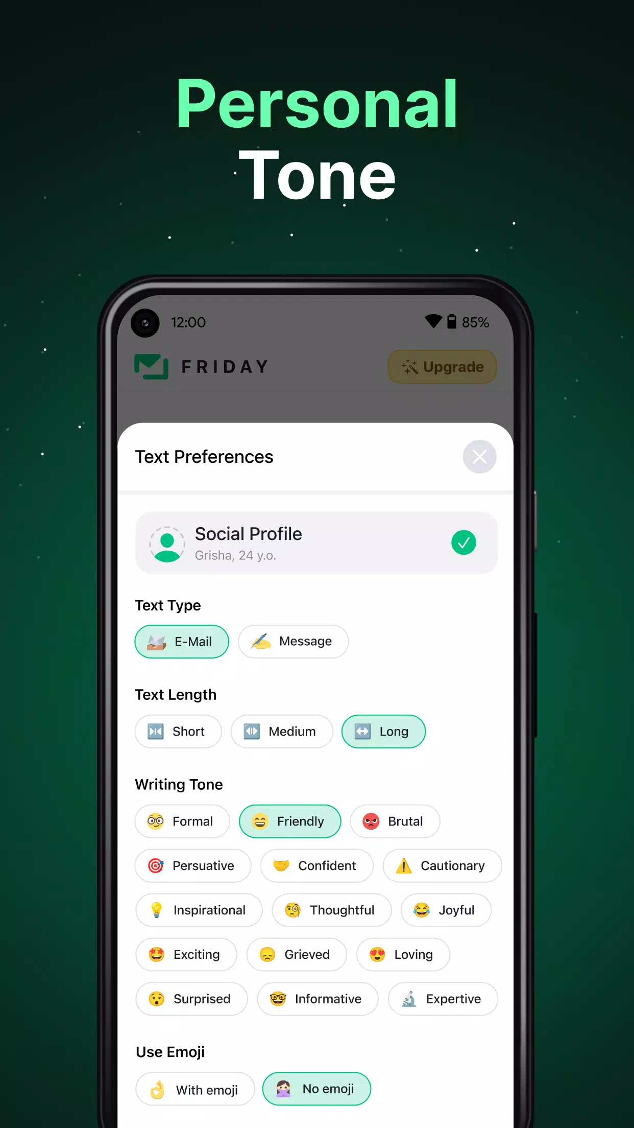 Friday: AI E-mail Assistant Screenshots