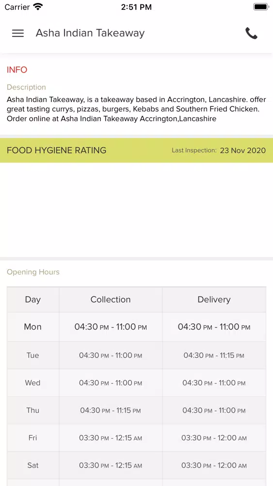 Asha Indian Takeaway. Screenshots
