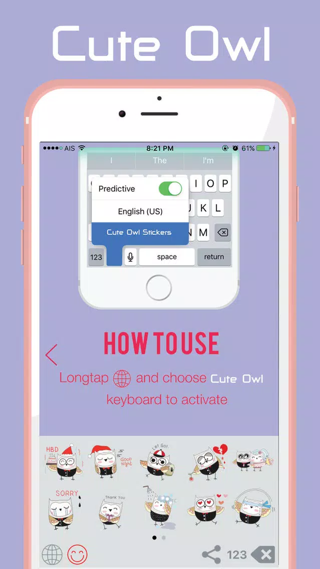 Cute Owl Stickers and Keyboard Screenshots