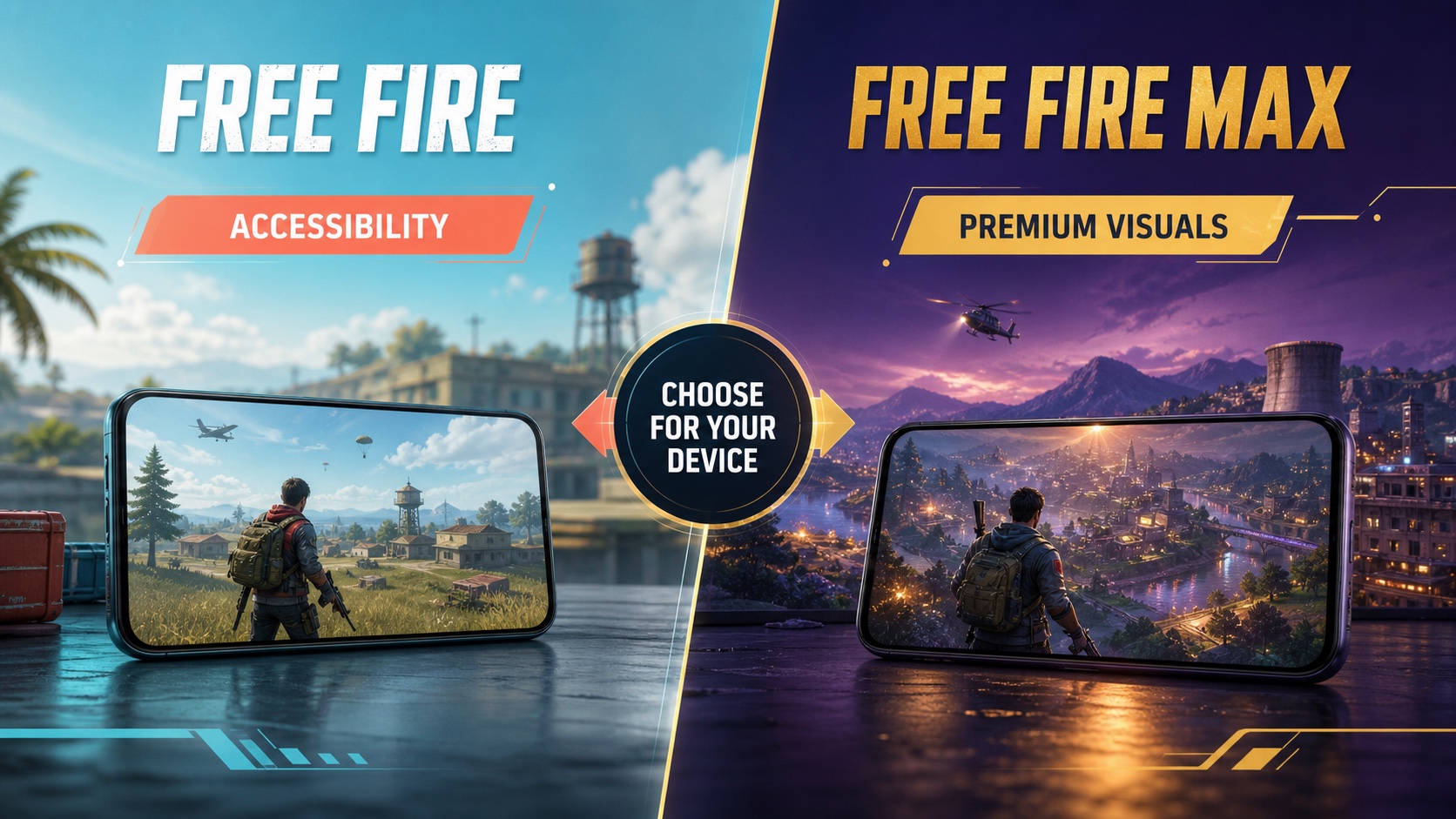 A balanced comparison of standard Free Fire accessibility and Free Fire MAX premium visuals