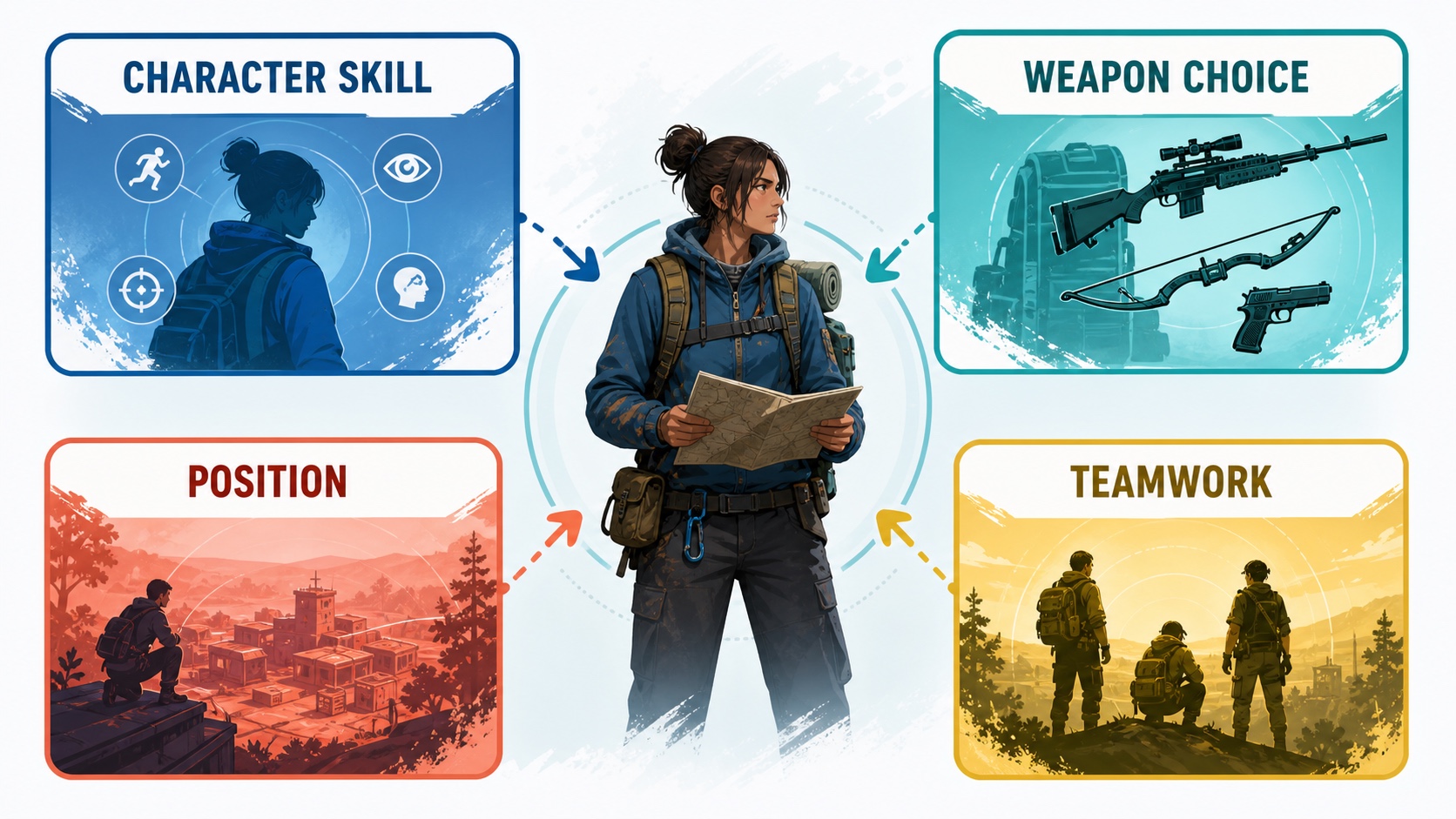 A tactical framework balancing character skill, weapon choice, position, and teamwork
