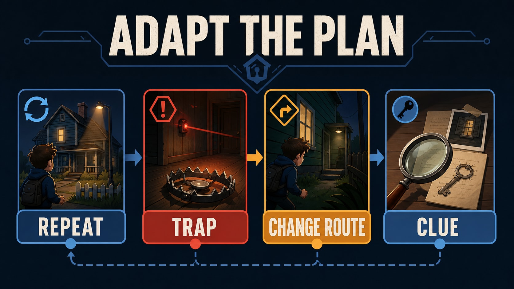 A progression map for Hello Neighbor showing goals, resources, and limits