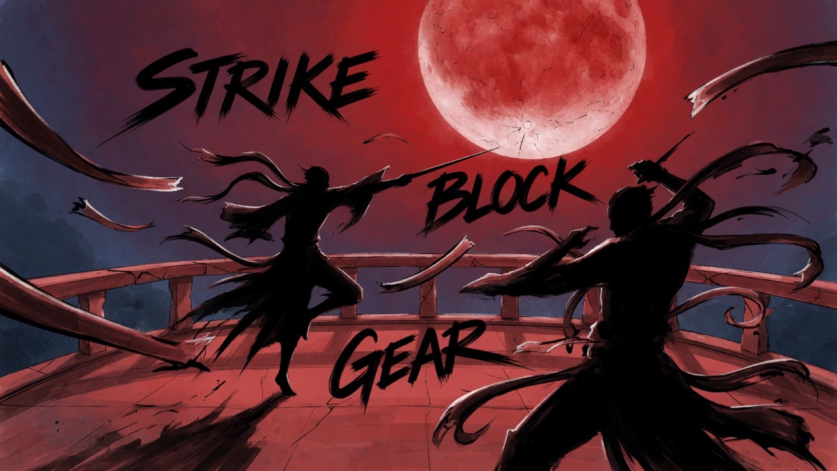A Legion knight clashing swords with a Herald ninja while shadow energy flares along the arena floor