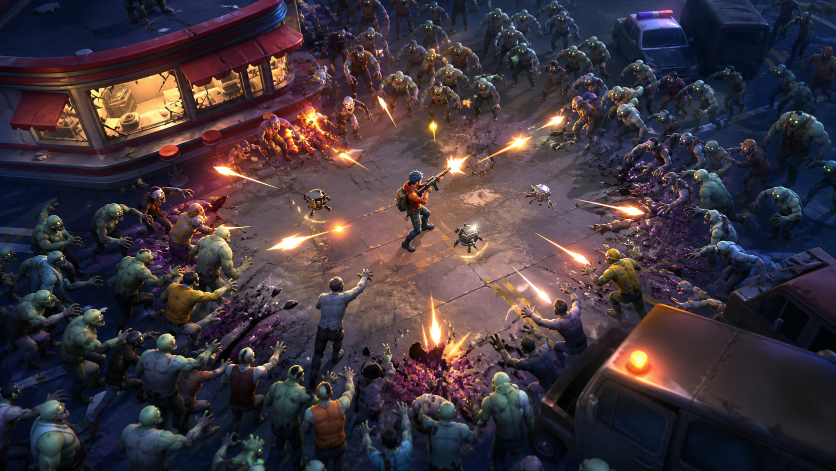 A game-specific scene showing the central moment-to-moment play of Zombie Waves