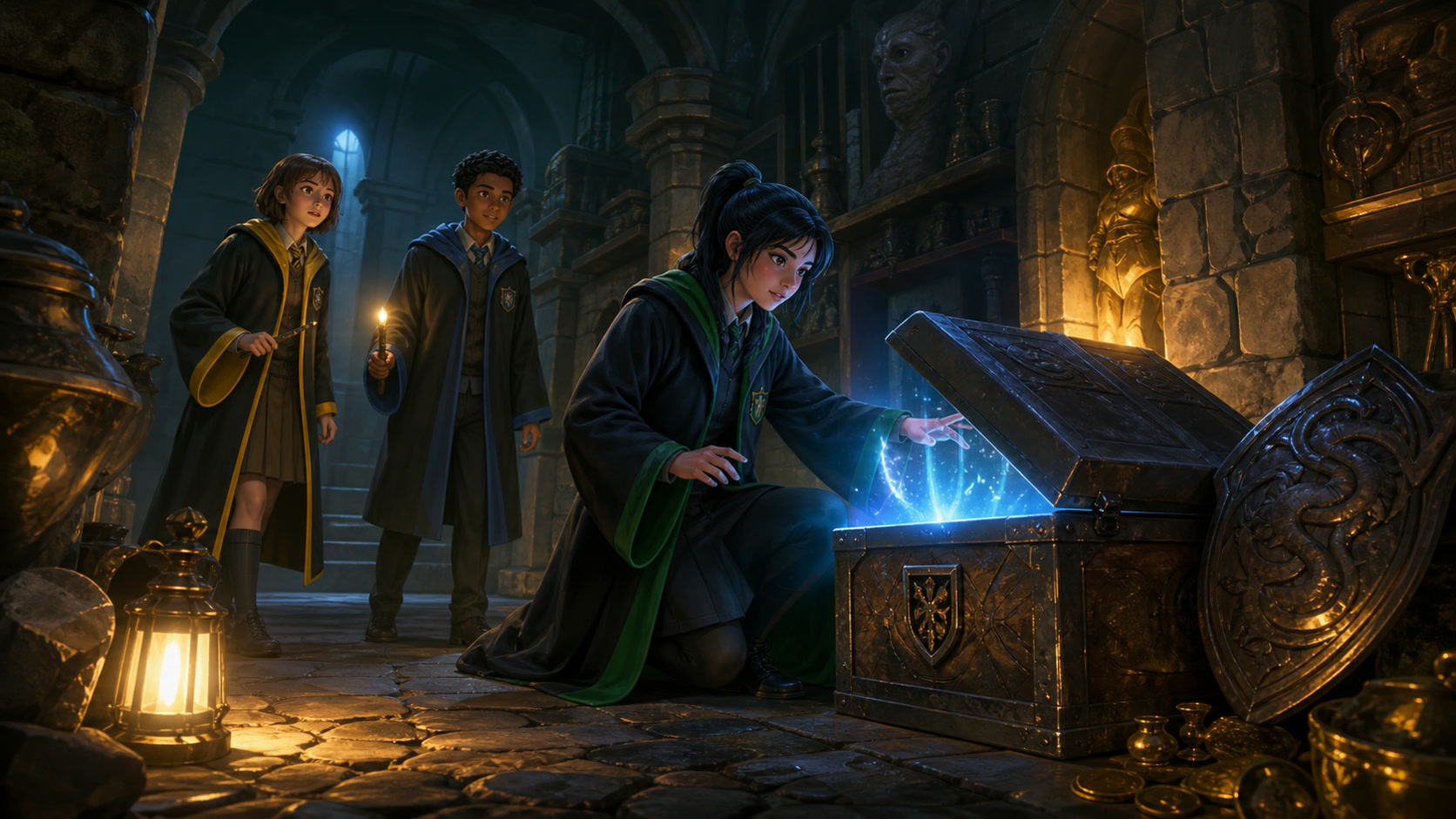 A game-specific scene showing the kind of focused session Harry Potter: Hogwarts Mystery rewards