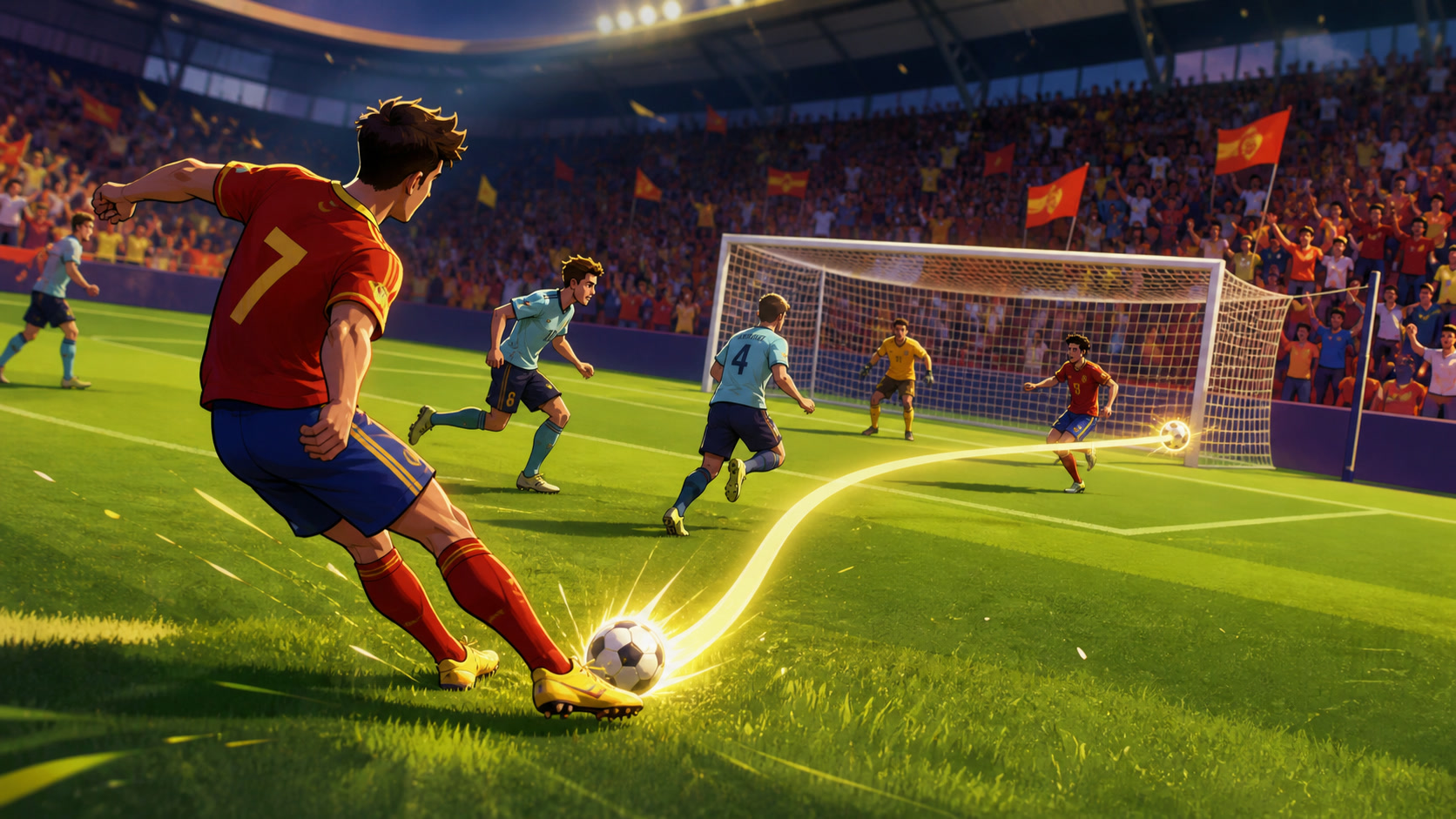 A game-specific scene showing the central moment-to-moment play of Soccer Superstar