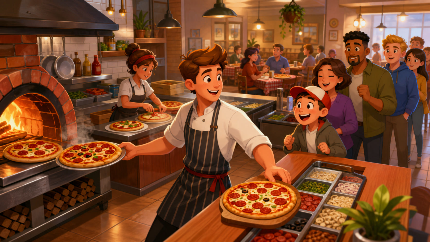 A game-specific scene showing the central moment-to-moment play of Pizza Ready!