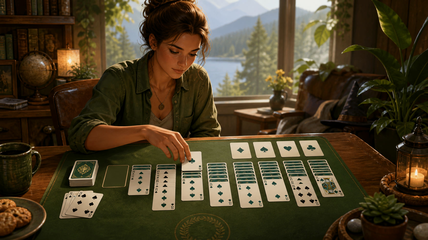 A player choosing the next legal move in a classic Solitaire layout