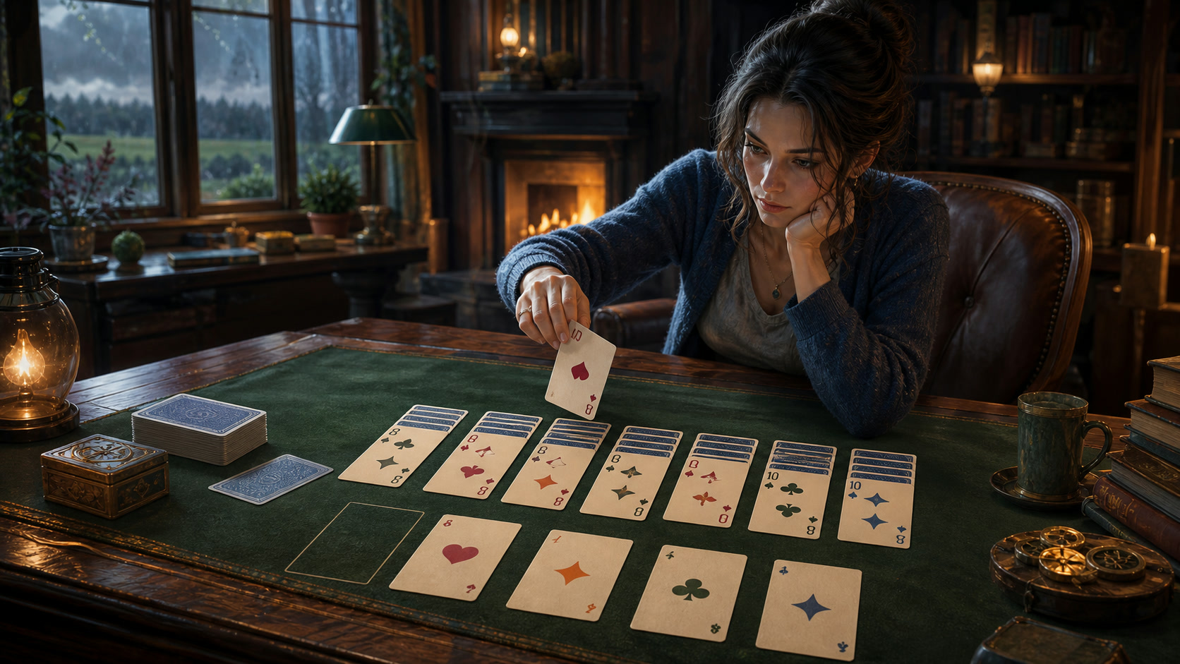 A focused Solitaire session with only a few cards left to uncover
