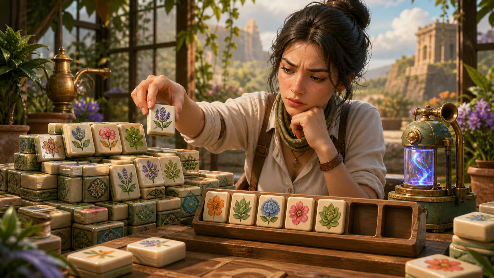 A player considering the next triple match as the tile tray fills