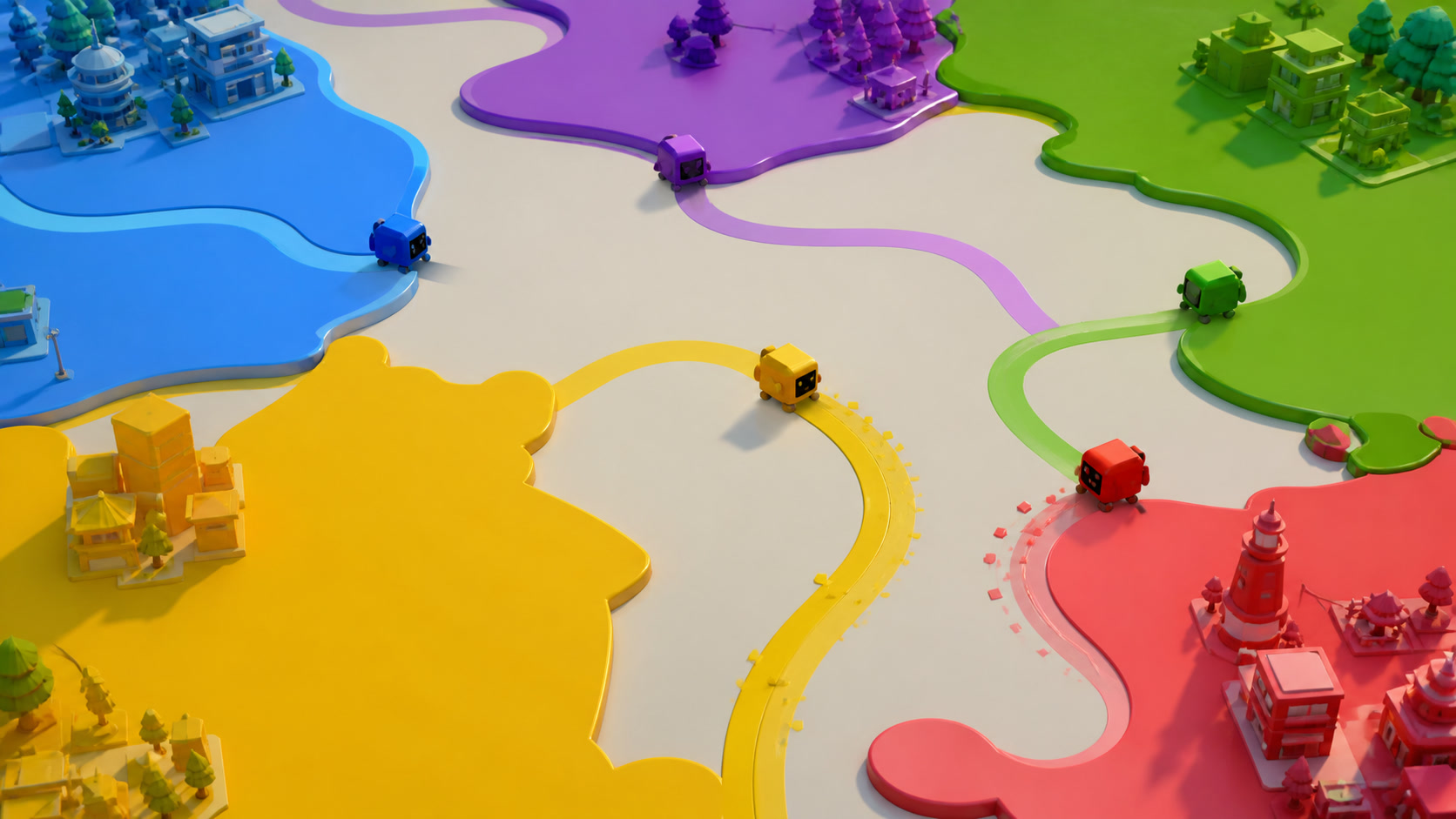 A Paper.io 2 match showing colored territories, borders, and a vulnerable trail