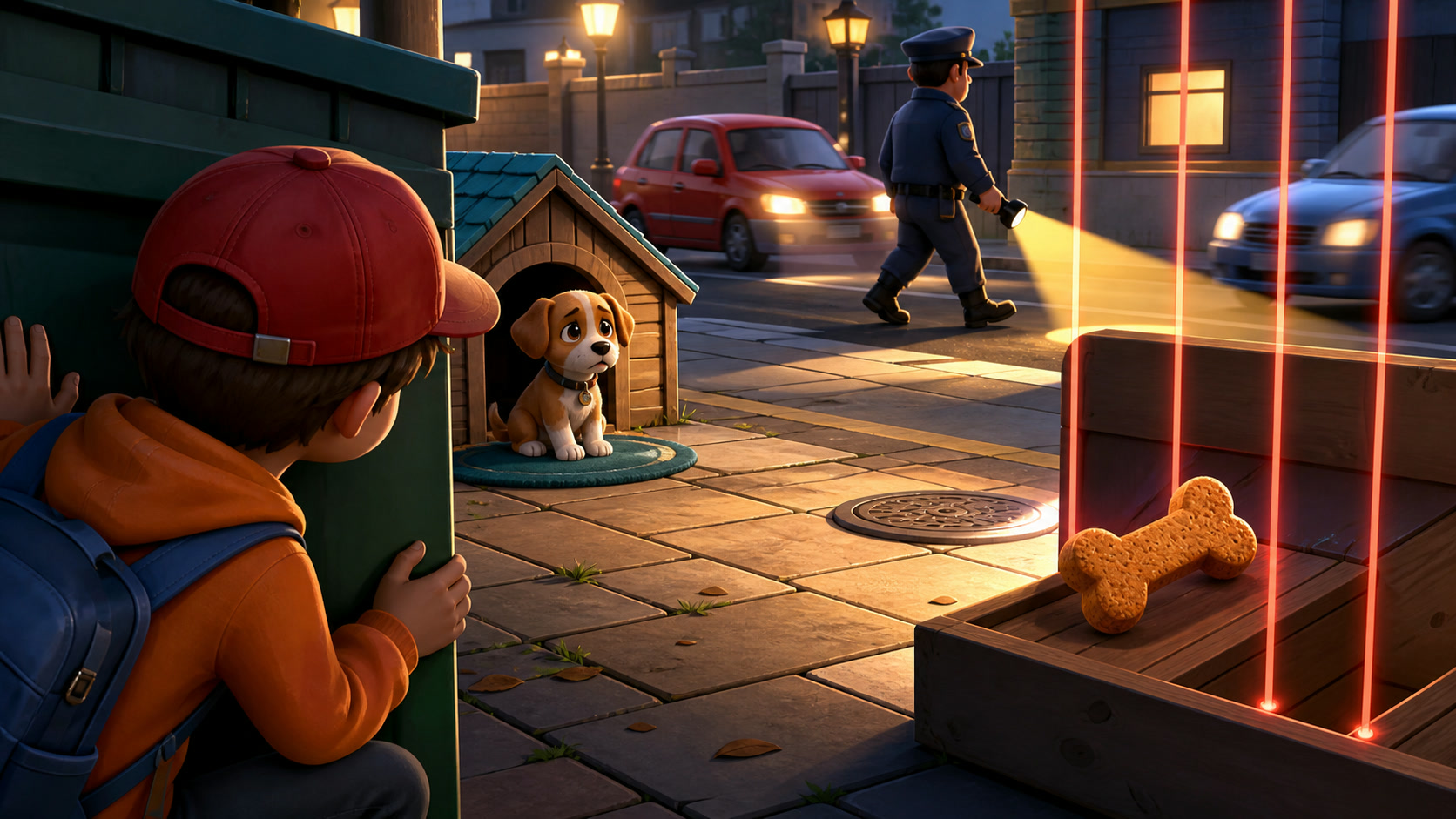 A Dog Escape player choosing a power-up before crossing a guarded passage