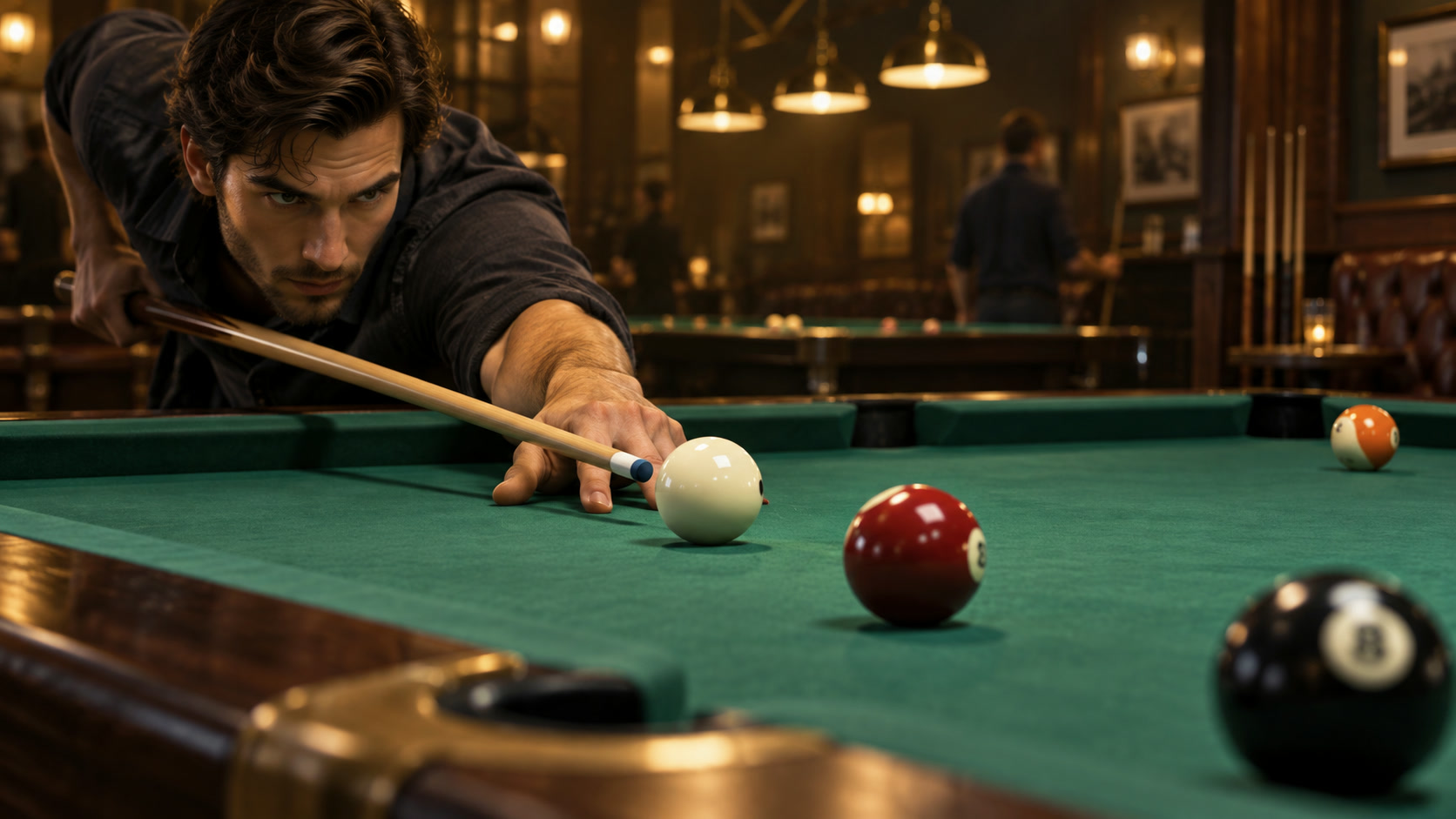 A pool player using measured cue ball spin for position