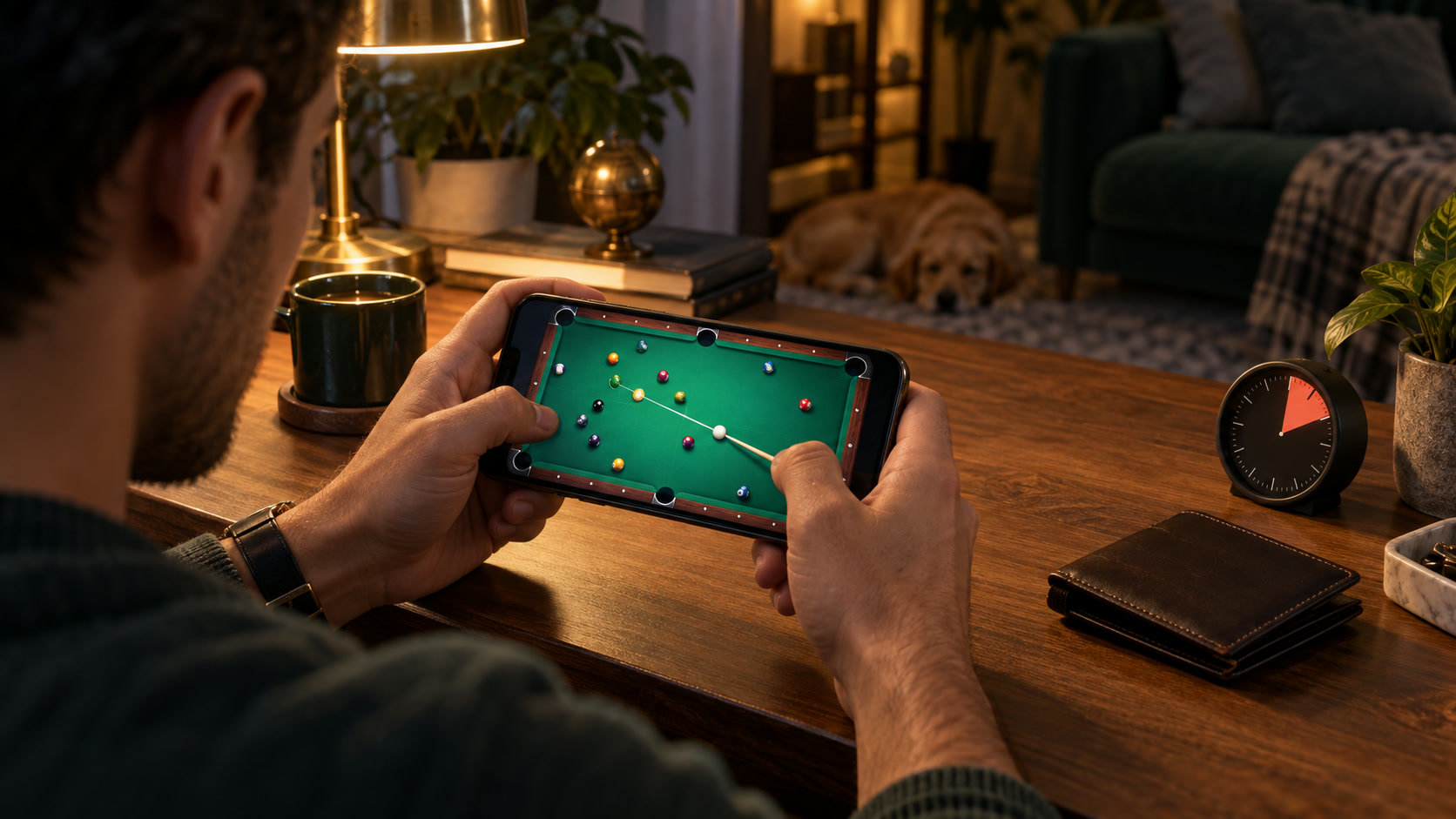 A player managing a controlled 8 Ball Pool session at home