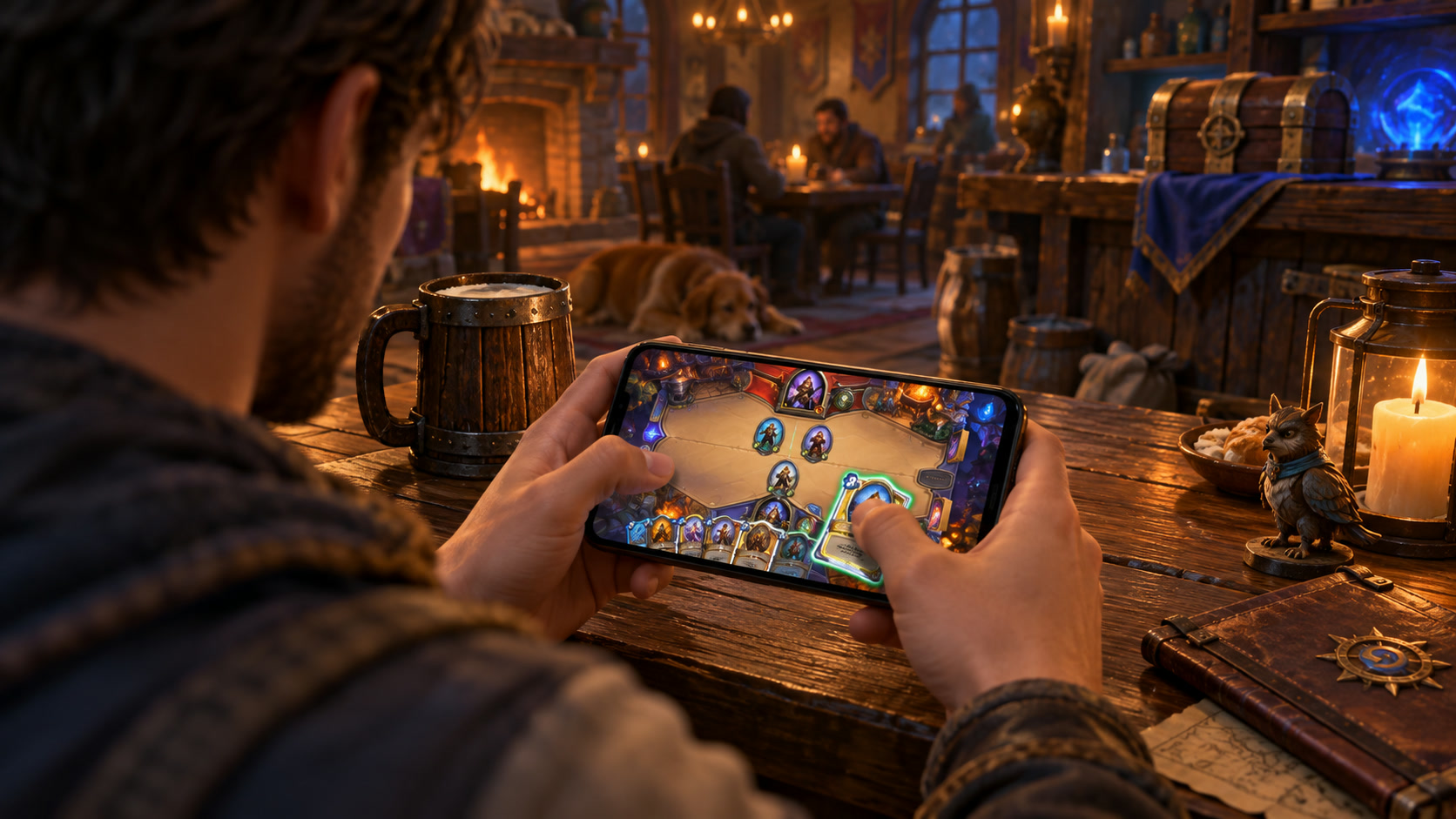 A player testing a starter fantasy card deck on a phone