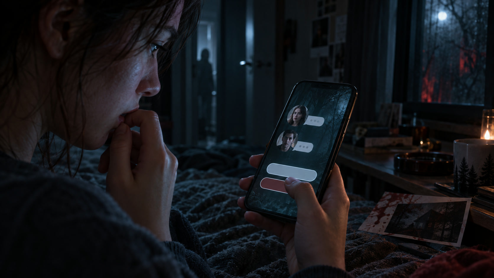 A player hesitating over a consequential reply in a horror story