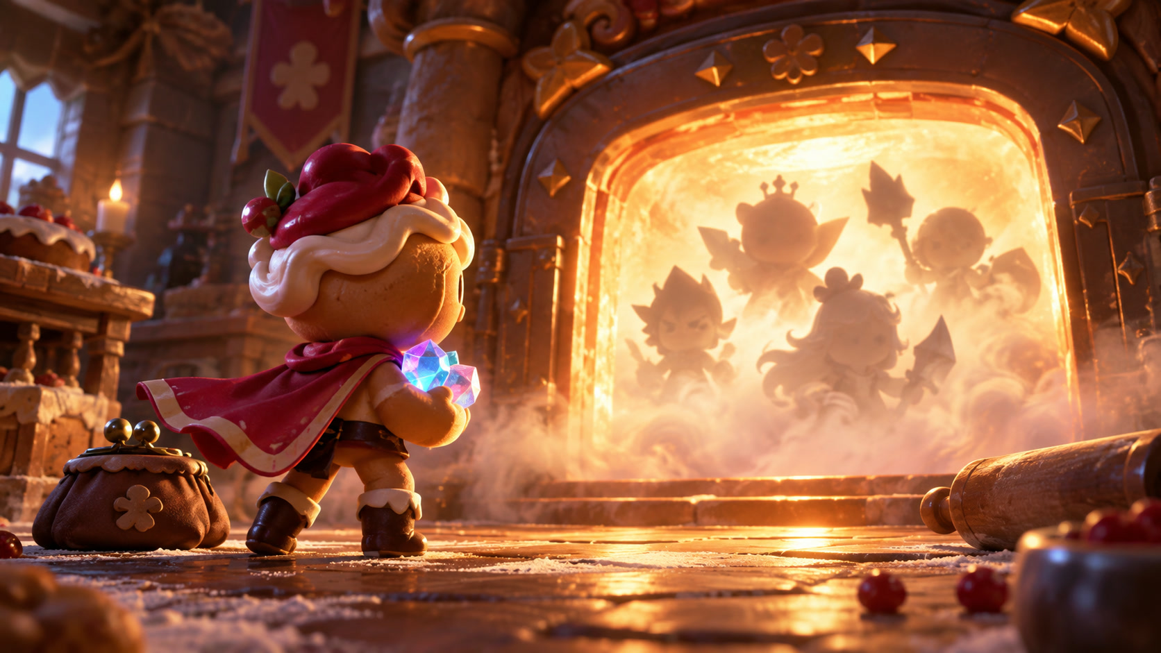 A cookie hero weighing limited crystals before a random summon