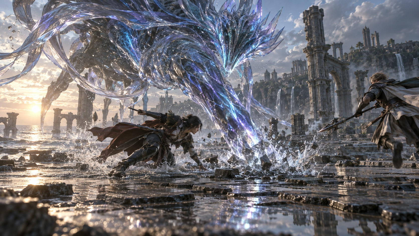 Rover dodging a Tacet Discord slam on a Solaris-3 cliff while swapping to a Resonator for a counter