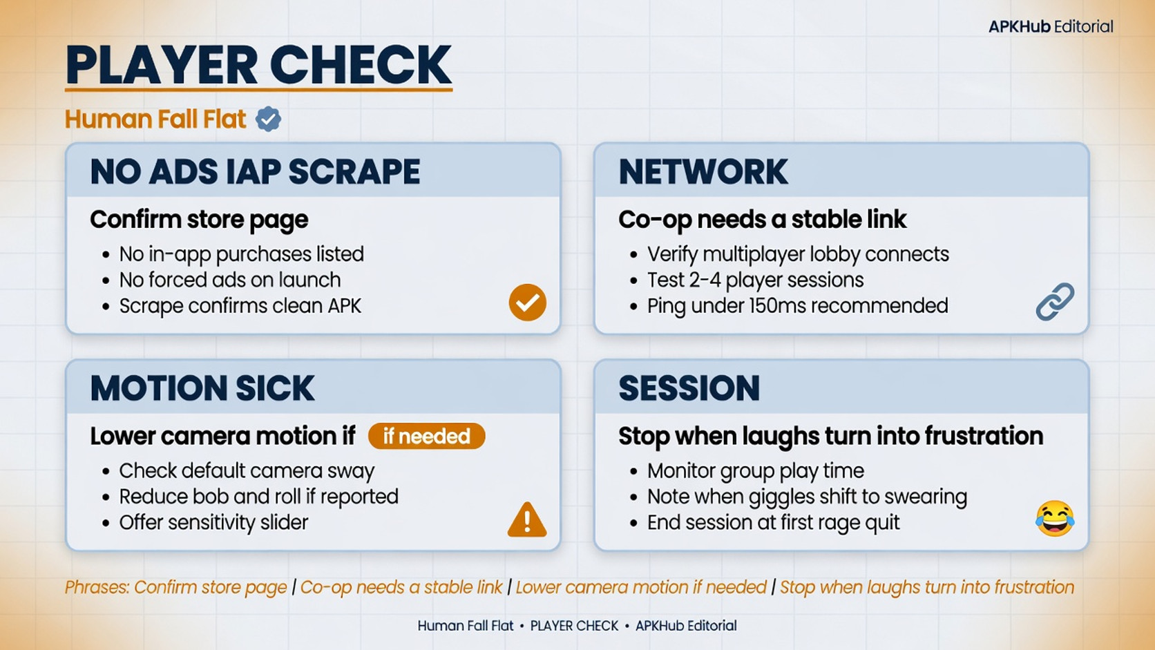 Human Fall Flat player checklist for co-op comfort and store checks