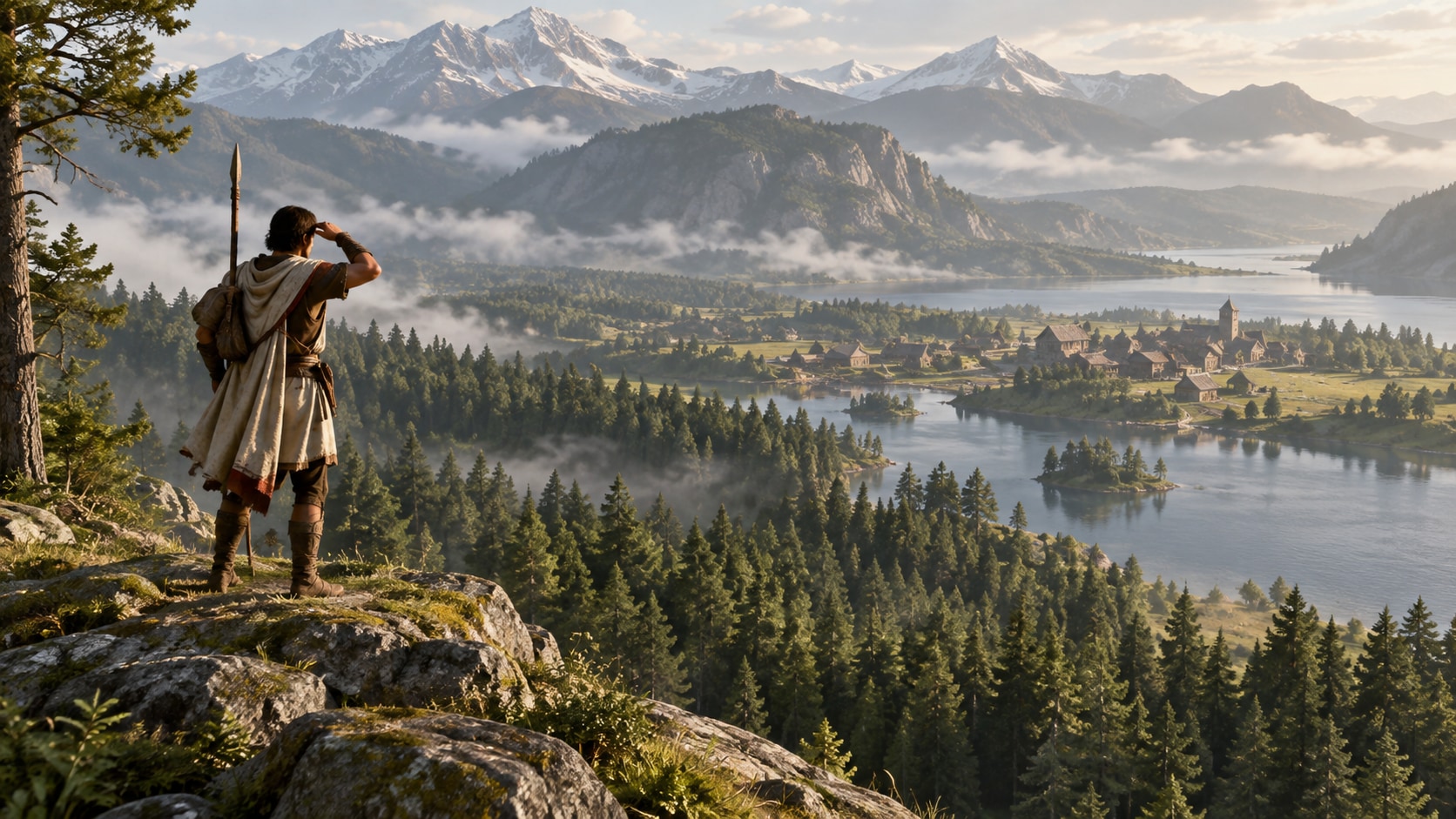 AI editorial illustration of a scout overlooking an unfamiliar valley