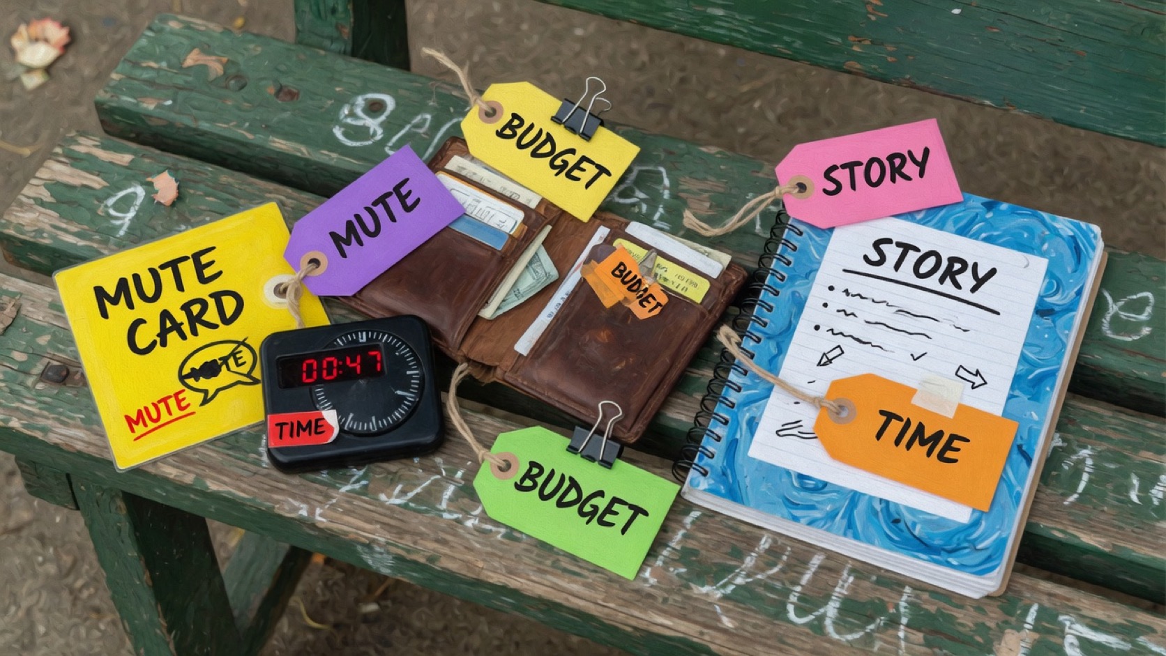 A finished story chapter on a classroom desk beside a parked squad and an unopened recruitment ticket
