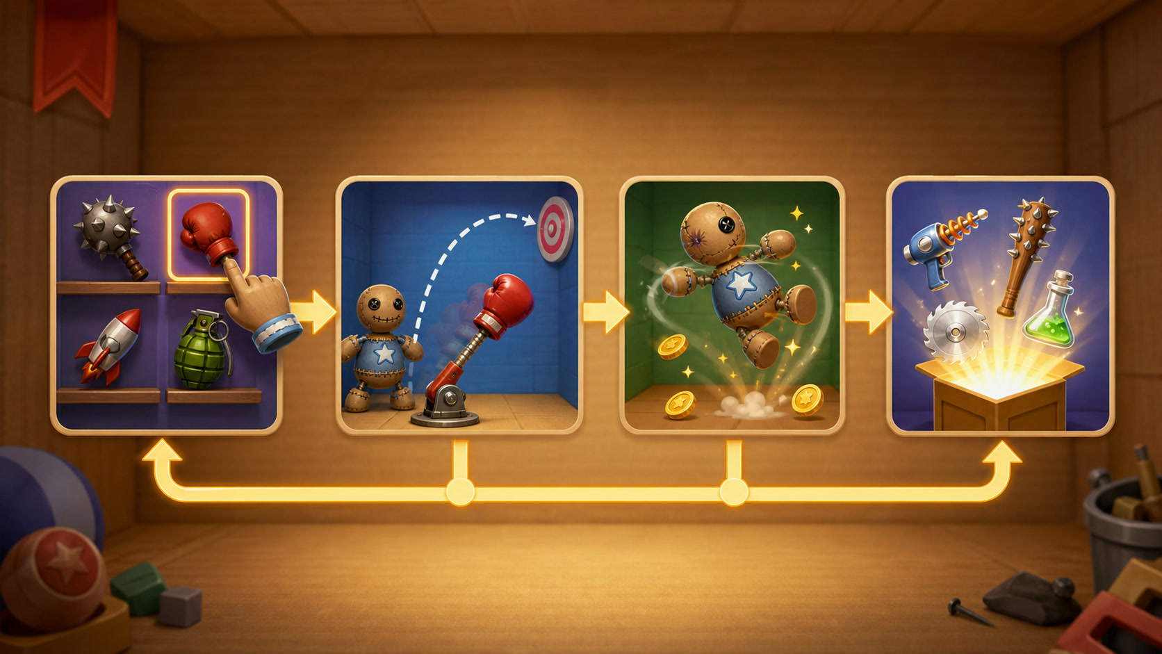 Kick the Buddy progression concept
