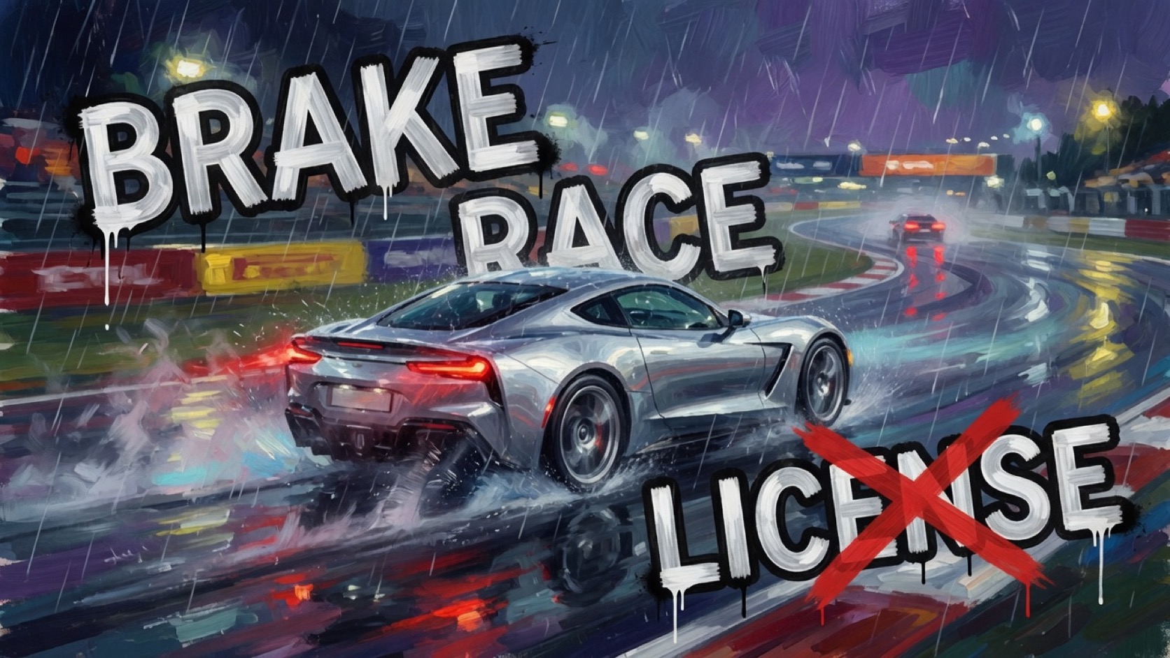A licensed GT car braking toward a real-world circuit hairpin with ghost rivals on the racing line