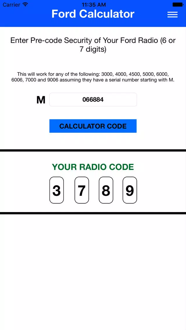 Ford Radio Code Online Version Screenshots
