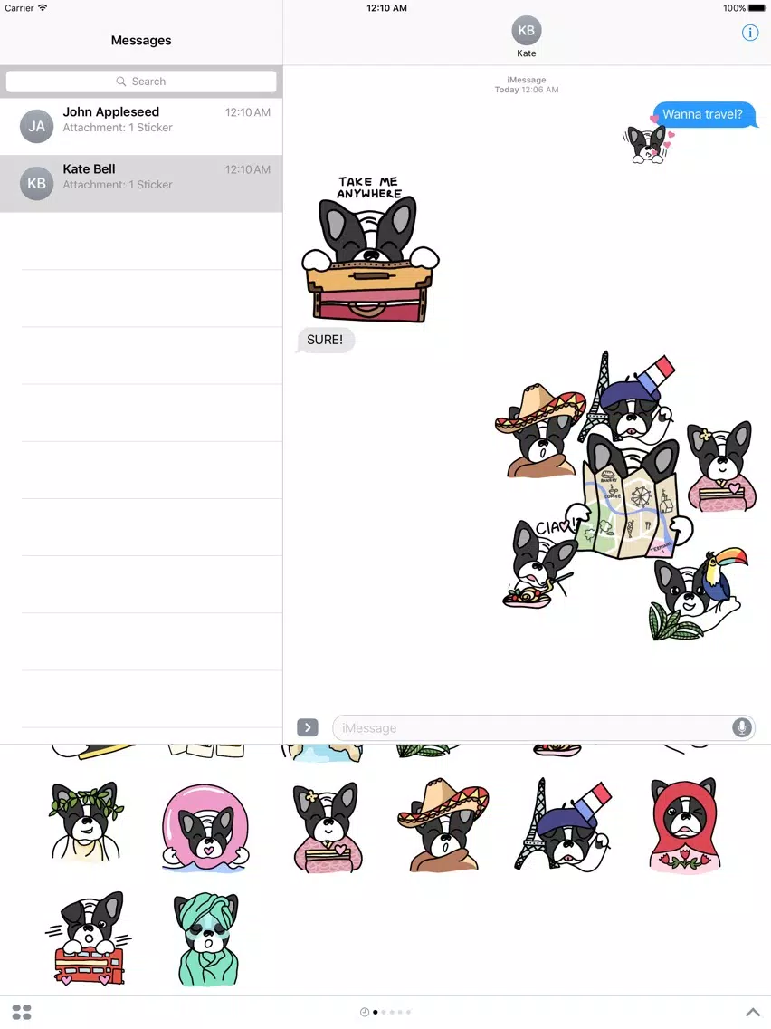 Frenchie Travel Stickers by Yeah Bunny iPad 应用截图