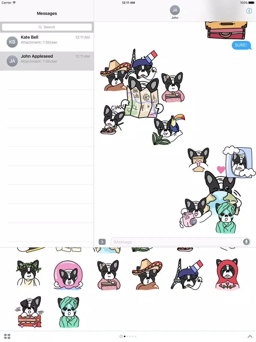 Frenchie Travel Stickers by Yeah Bunny iPad 应用截图